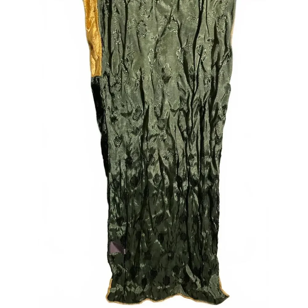 India Arts Velvet Patchwork Women's Scarf in Gold and Greens